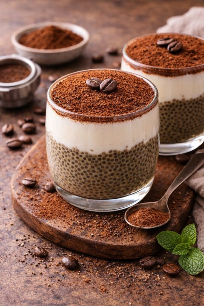 Kávés chia puding tiramisu stílusban