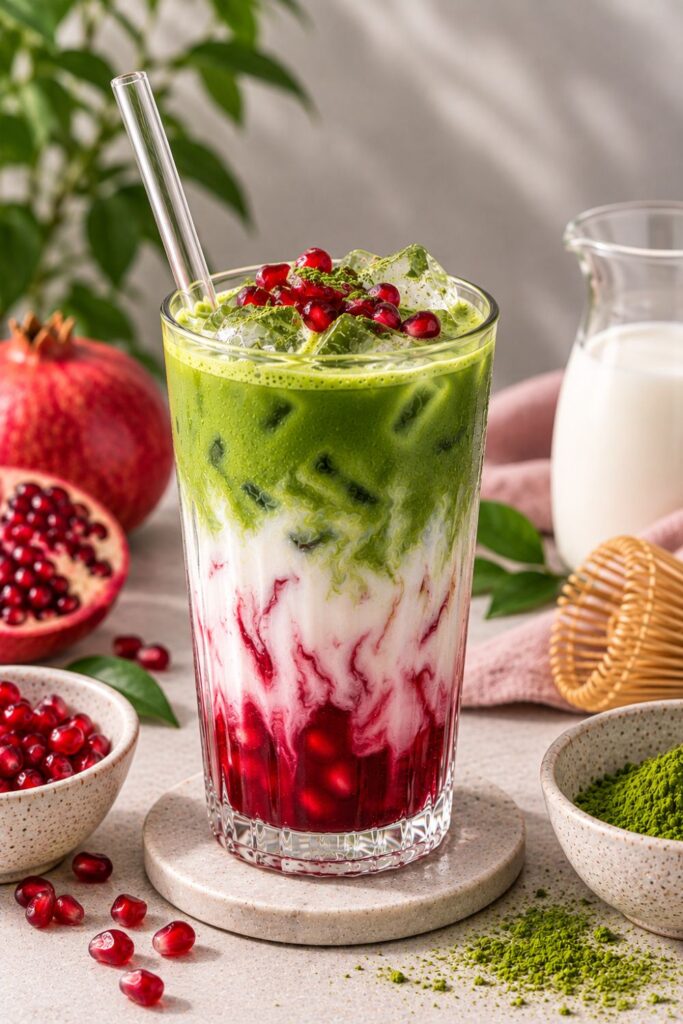 Jeges gránátalmás Matcha gránátalmamagokkal a tetején és az alján